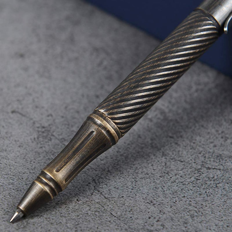 EKLOEN Twisted Lines Solid Brass Pen, Bolt Action EDC Pocket Signature Ballpoint Pen(Retro Black) - Image 4